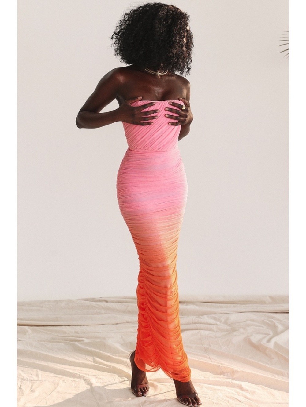 NEW House of CB Sapphire Ombre Maxi Dress Gradient Pink to Orange Medium